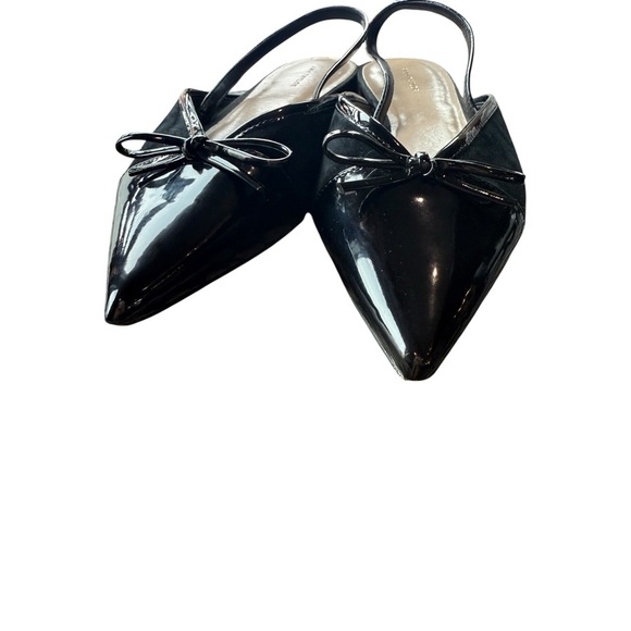 Ann Taylor Vanna Suede Patent Leather Slingback Bow Chic Evening Flats Size 9 - Picture 6 of 13